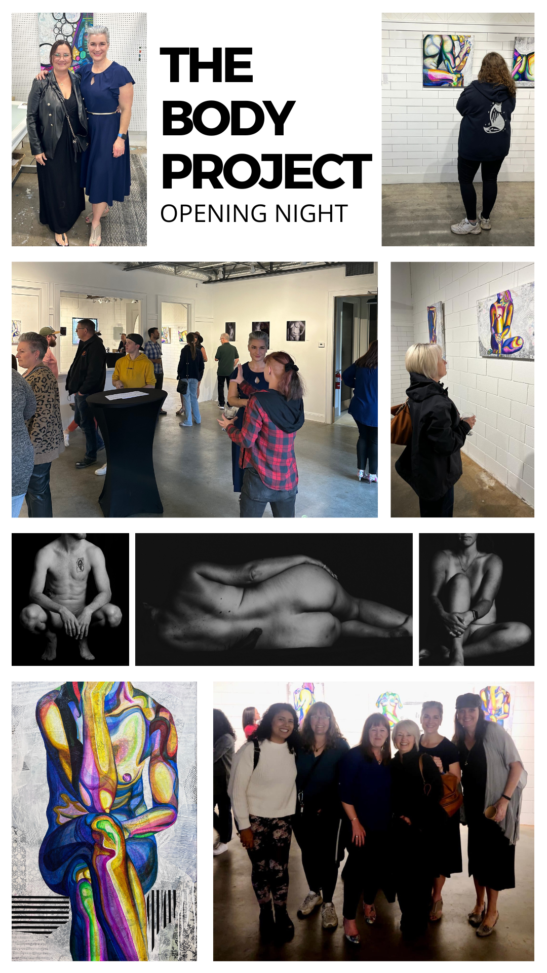 a photo collage from the opening night event for the body project