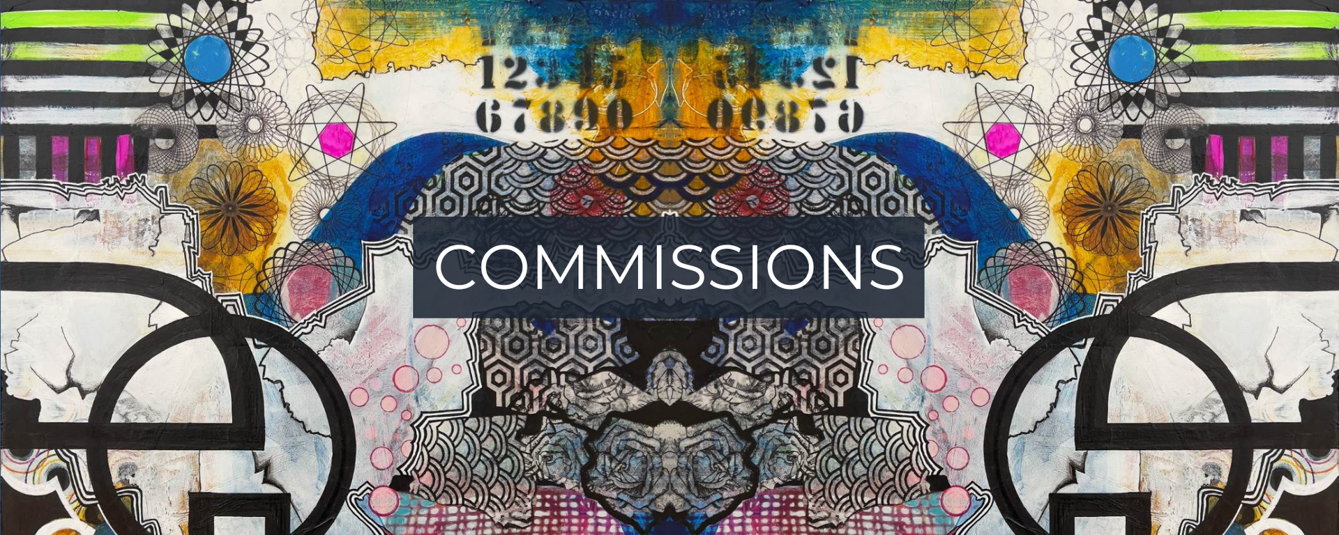 commissions banner featuring original abstract art by local Calgary artist Mary-Jo Lough