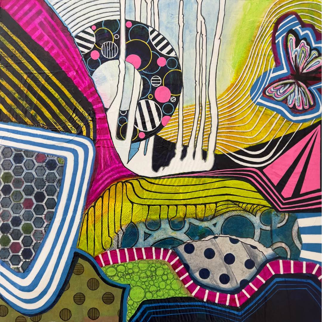 Stratified Perception - 14" x 14" - acrylic + multi-media on cradled maple