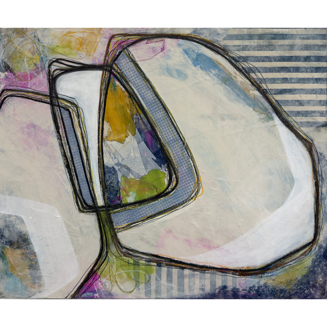 Abstract art piece with geometric shapes and colorful background