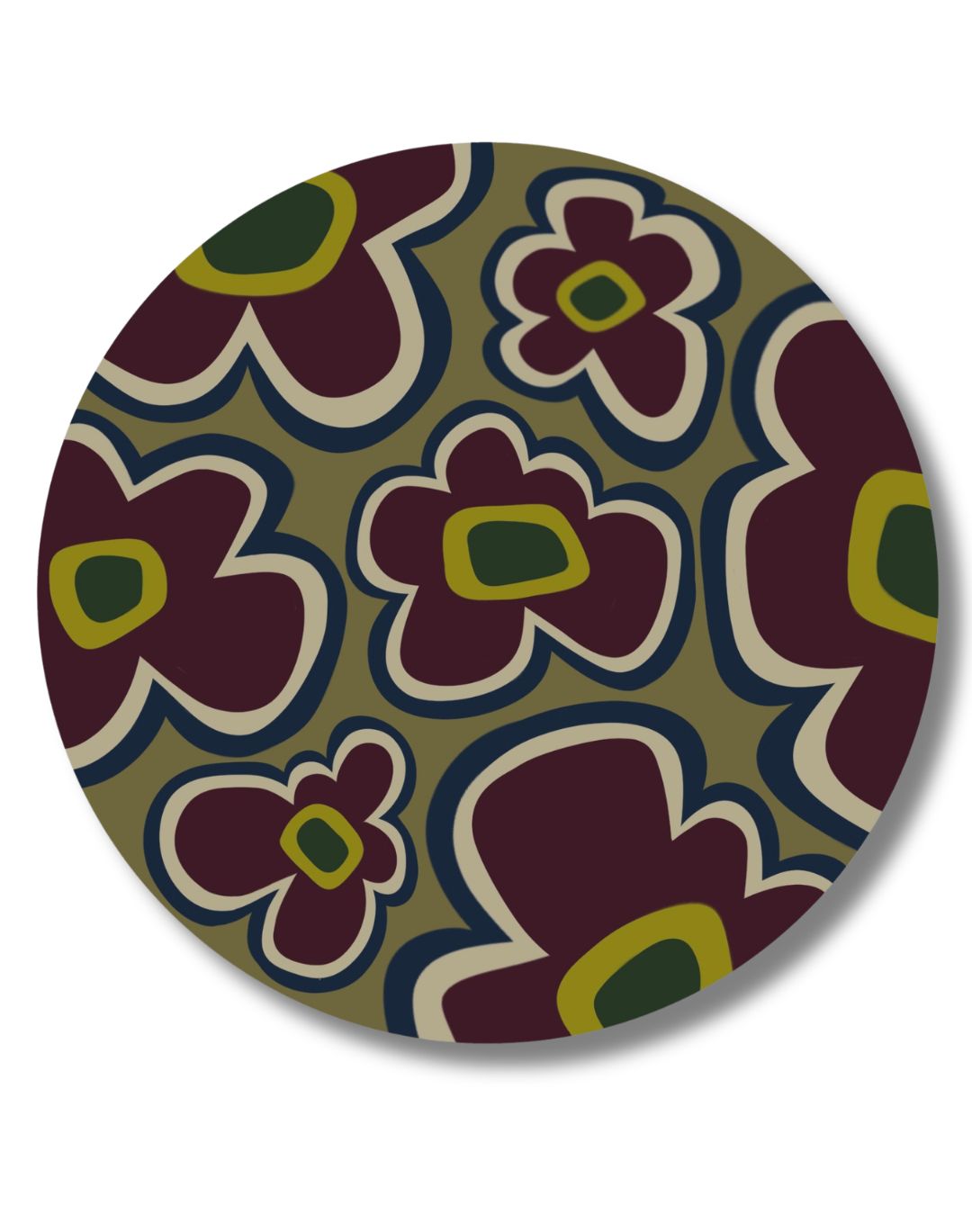 Flower Power Underfoot - 6" Round Area Rug | Merlot