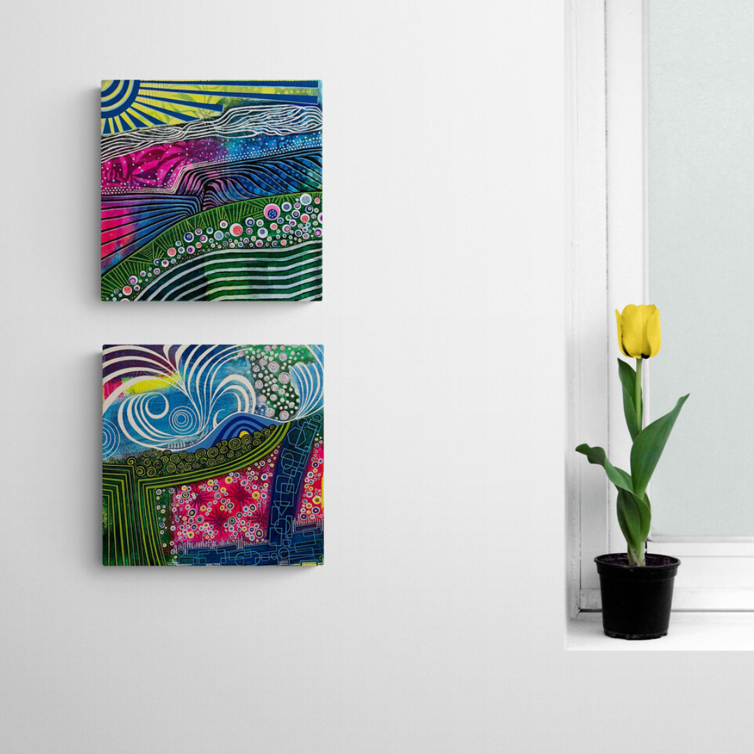 Mountains, Flowers & Sun, Oh My! - 10" x 10" acrylic on canvas