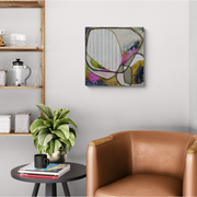 WHERE I LAND by Mary-Jo Lough, 20x20 inch abstract acrylic painting with vibrant colors and textured details.
