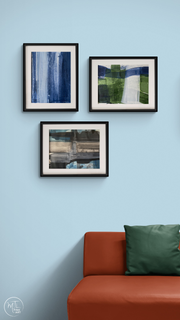 Distressed Study on Paper #11 by Mary-Jo Lough, framed artwork showcasing simplistic impressions of nature with layered details and vibrant hues.