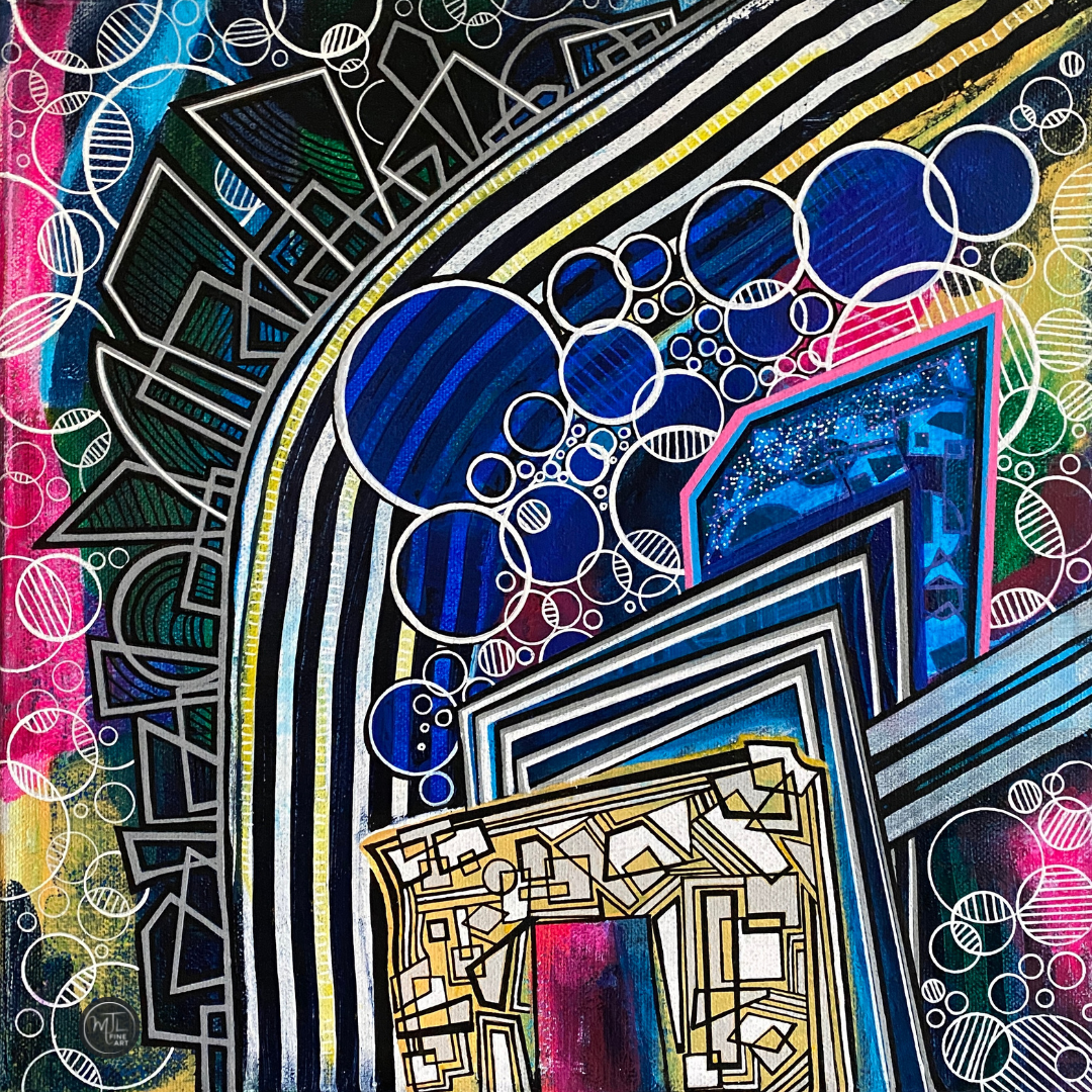 Soaring Into the Urban Rainbow - 12" x 12" acrylic on canvas